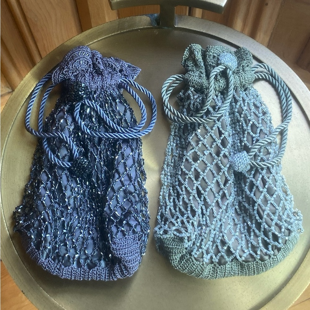 Elegant Mesh Drawstring Bags - Blue and Green